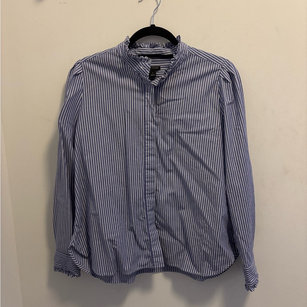 Ann Taylor Striped Ruffle Trim Top